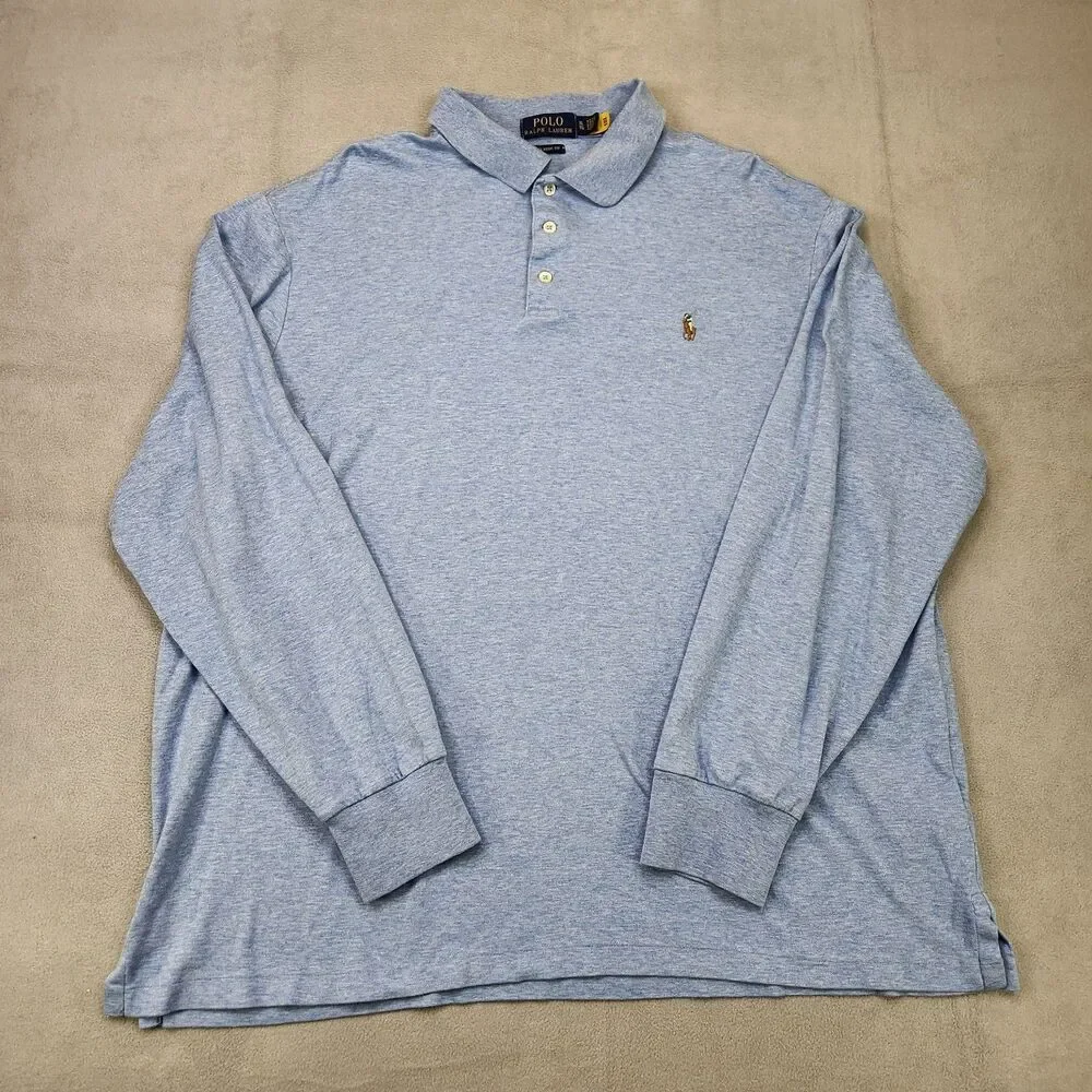 Polo Ralph Lauren Long Sleeve Polo Shirt Men's XL Light Blue Classic Fit Stretch